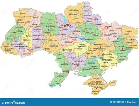 Mapa Político Editable De Ucrania Con Etiquetas Ilustración del Vector