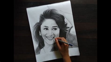 Drawing Beautiful Portrait Of Madhuri Dixit Pencil Sketch Madhuri Dixit