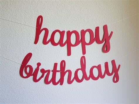 Red Happy Birthday Banner, Red Birthday Banner, Cursive Red Banner, Red ...