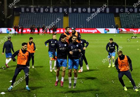 Stockport County Players Warm Before English Editorial Stock Photo ...