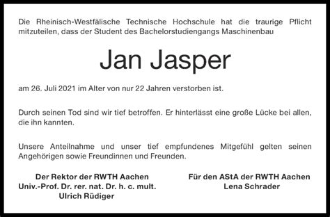 Traueranzeigen Von Jan Jasper Aachen Gedenkt