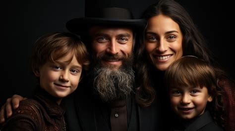 Portrait of a happy jewish family jew father mother and children ...