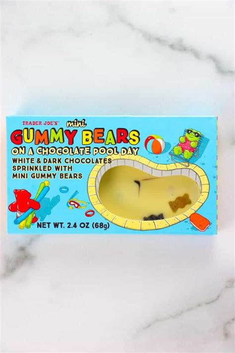 Trader Joe's Mini Gummy Bears on a Chocolate Pool Day - BecomeBetty.com