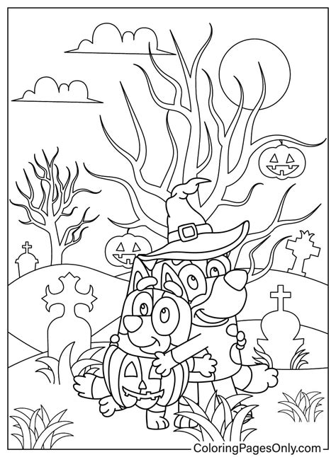 Bluey Witch And Bingo In Pumpkin Costume Free Printable Coloring Pages