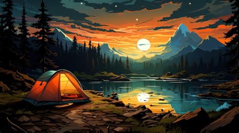 Premium AI Image | A camping tent in a nature hiking spot Relaxing during a Hike in mountain ...