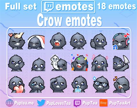 18x Crow Raven Emotes Pack For Twitch Youtube And Discord Full Set 1 Etsy