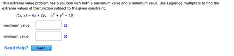 This Extreme Value Problem Has A Solution With Both Maximum Value And