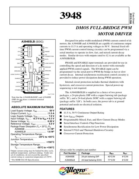 Datasheet Dmos Full Bridge Pwm Motor Driver