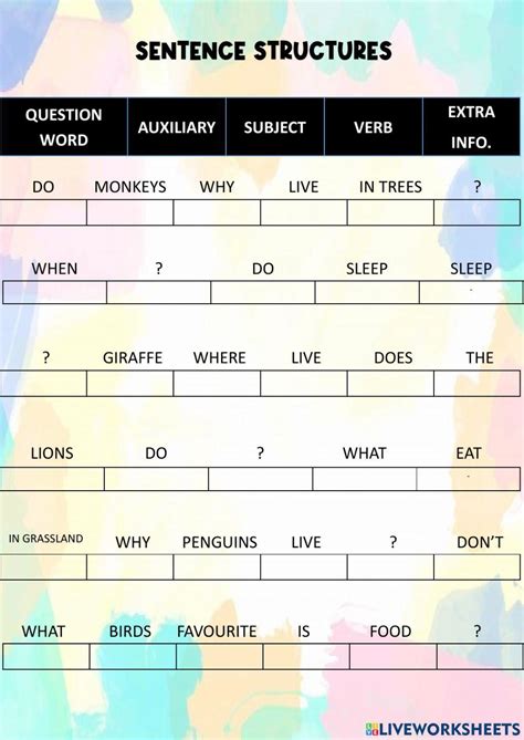 Sentences Structures Worksheet Live Worksheets