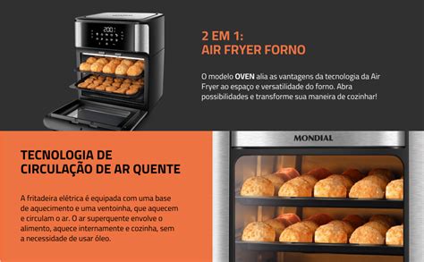 Fritadeira Air Fryer Forno Oven 12 Litros Mondial Preto Inox 2000W