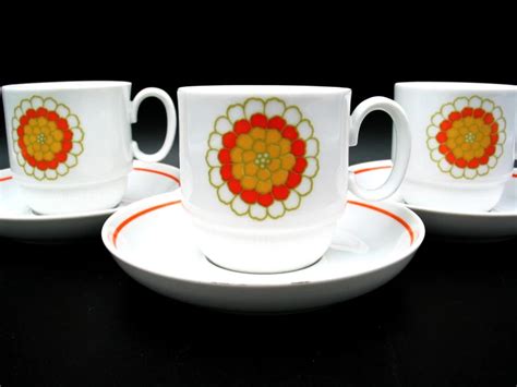 3 Georges Briard Florette Cup And Saucer Sets Yellow Orange Etsy