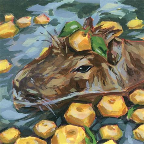 A Capybara Enjoying A Nice Yuzu Bath Print Details This Piece Is A