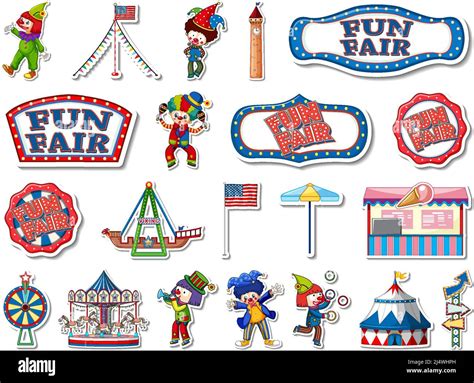 Sticker Set Of Amusement Park And Fun Fair Objects Illustration Stock