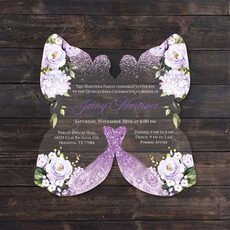 Light Purple Butterfly Shaped Acrylic Invitation | Acrylic invitations ...