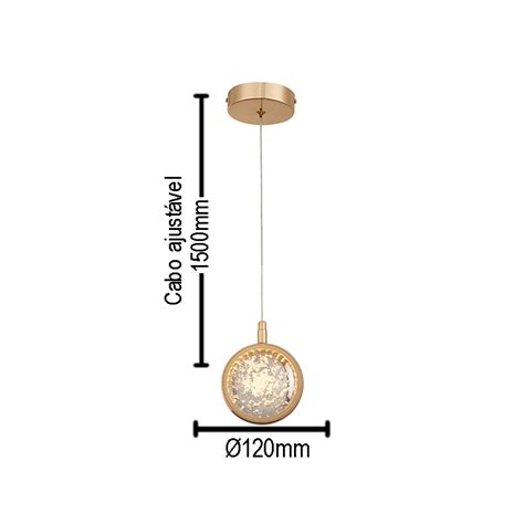 Pendente Saturno LED 3000K 6W Metal Cristal Dourado Sindora DCD02101