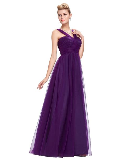 Long Purple Tulle Backless Elegant Bridesmaid Dress