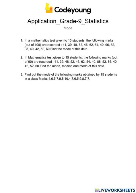 Statistics worksheet for 9 | Live Worksheets