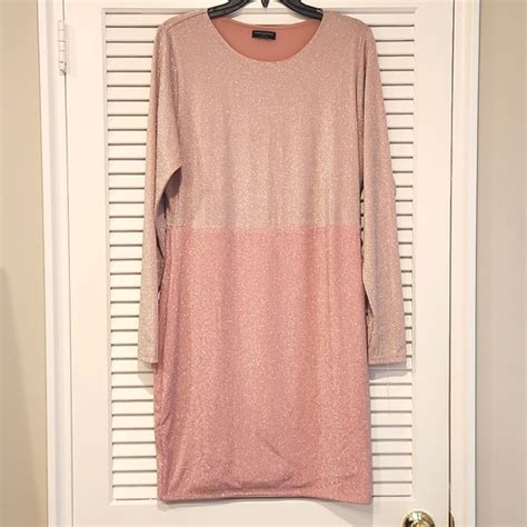 Naked Wardrobe Dresses Nwot Pink Glitter Shimmer Long Sleeve Dress