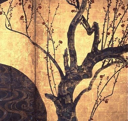 Detail Ogata Korin RED AND WHITE PLUM BLOSSOMS National Treasure