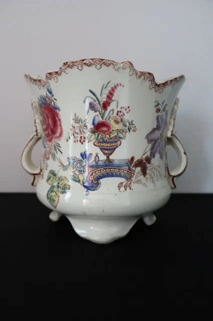 Cache Pot Ancien Fa Ence D Cor Floral Sarreguemines Eur Picclick Fr