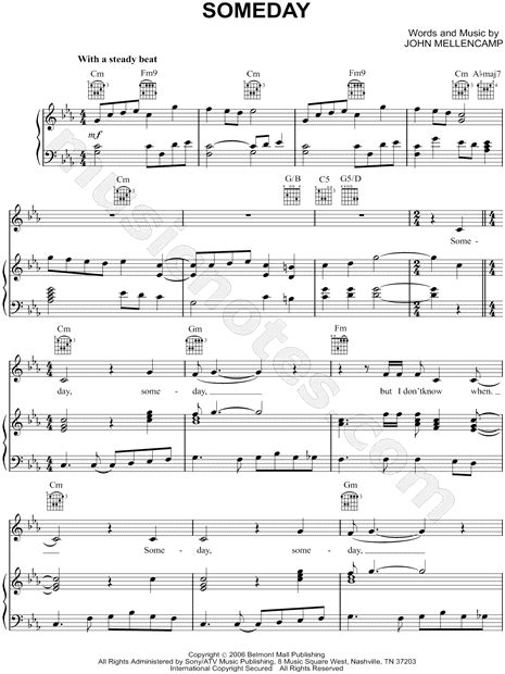 John Mellencamp Someday Sheet Music In C Minor Transposable Download And Print Sku