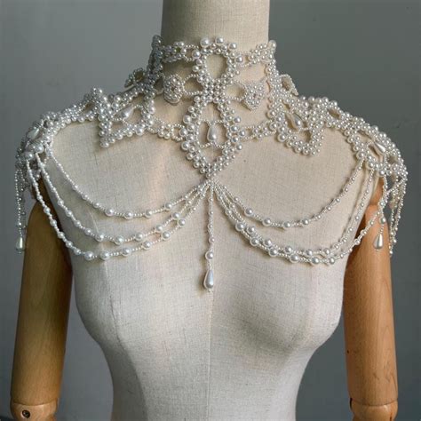 Bridal Pearl Shoulder Necklace Vintage Wedding Shoulder Jewellery