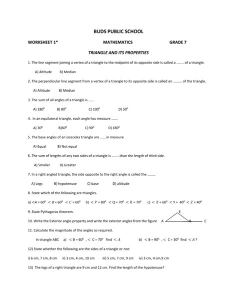 Triangle And Its Properties Grade 7