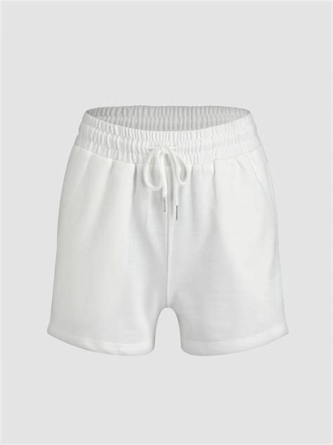 Solid Sporty Elasticated White Shorts