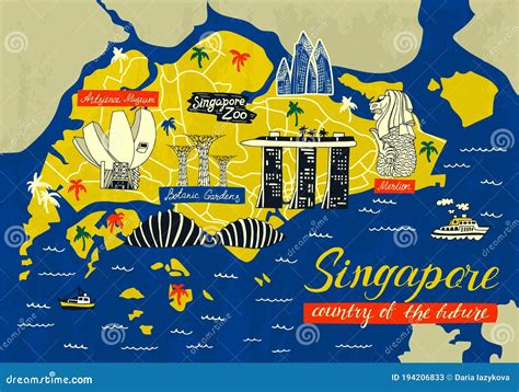 Illustrated Map Singapore Cities Landmarks Editable Stock, 52% OFF