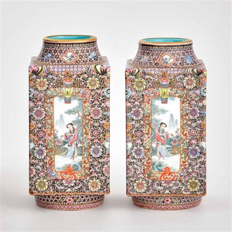 Pair Of Chinese Famille Rose Enameled Porcelain Vases