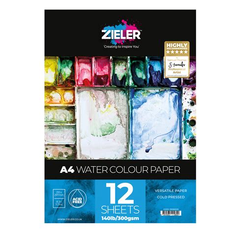 A4 Watercolour Paper Gummed 300gsm 12 Sheets Zieler Art Supplies