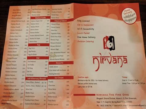 Menu At Nirvana The Fine Dine Patna