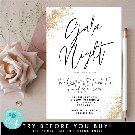 Electronic Gala Night Party Invitation Template Paperless Editable