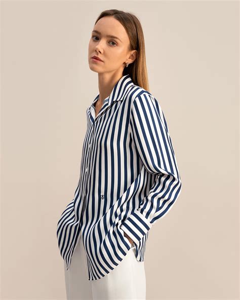 Classic Womens Amalfi Blue White Stripe Silk Shirt