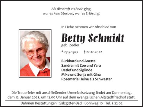 Traueranzeigen Von Betty Schmidt Trauer38 De