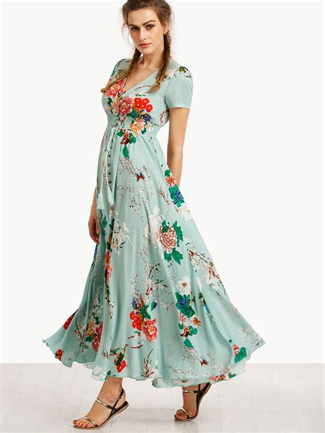 Shirt Waist Tassel Tie Button Up Botanical Dress Vestidos Elegantes