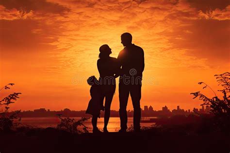 Silhouette of a Happy Family at Sunset Stock Illustration ...