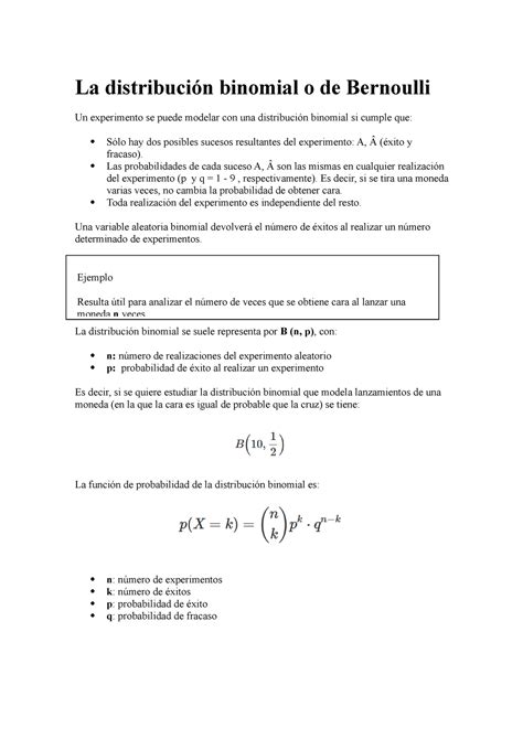 Apuntes Bernouli Con Ejemplos La Distribuci N Binomial O De Bernoulli