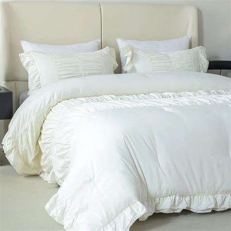 Ivory White Comforter Queen Set 90x90inch 3 Pieces 1 Ruffle Comforter