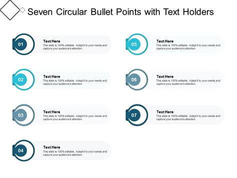 Seven Circular Bullet Points With Text Holders Presentation Graphics