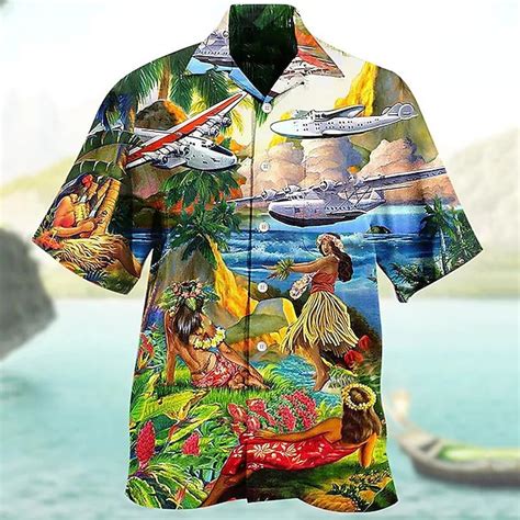 Men S Parrot Shirt Summer Hawaiian Shirt Camp Collar Shirt Short Sleeve