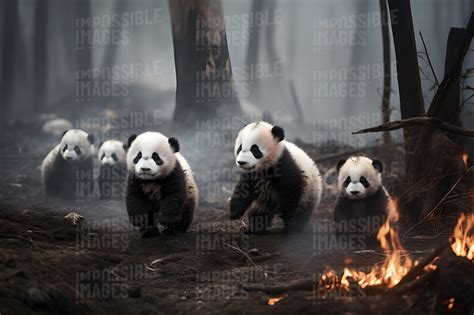 Baby pandas escaping their aflame habitat - Impossible Images - Unique ...