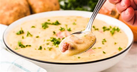 Easy German Potato Soup With Sausage Kartoffelsuppe Cheerful Cook