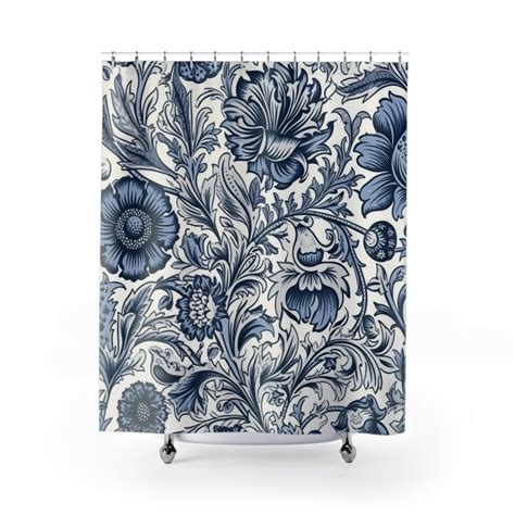 Dark Blue And White Shower Curtain Blue Floral Shower Curtain Vintage