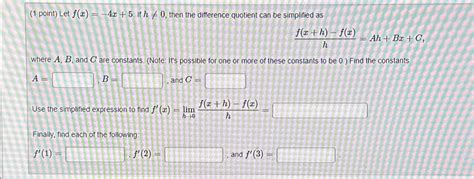 Solved 1 ﻿point ﻿let Fx 4x5 ﻿if H≠0 ﻿then The