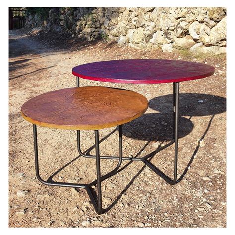 Handmade concrete & metal circular Nested side tables by artist J. Cerdá