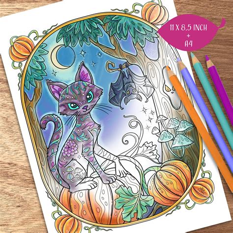 Cat Coloring Page Pumpkin Coloring Halloween Coloring Page - Etsy