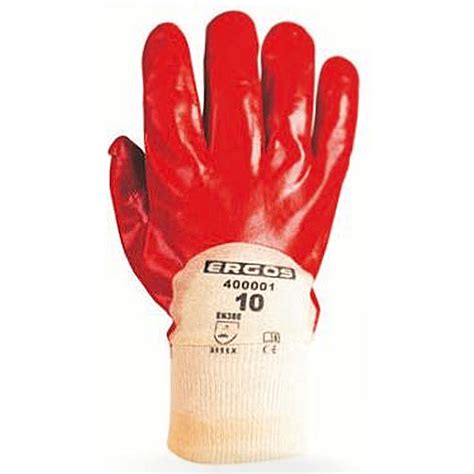 Gants De Manutention Coton Interlock Enduction En Pvc Rouge Poignet