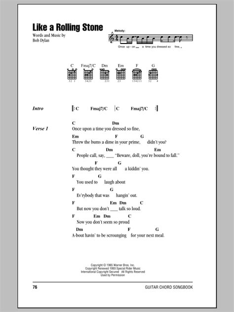 Like A Rolling Stone by Bob Dylan - Guitar Chords/Lyrics - Guitar Instructor