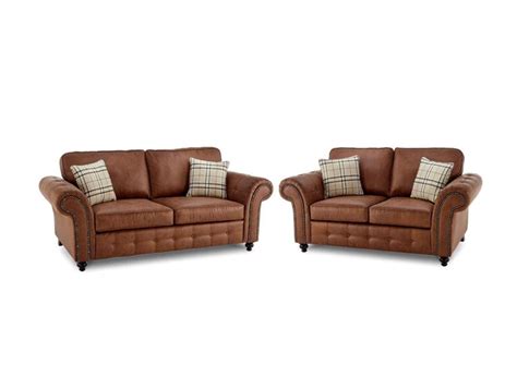 Oakland Tan Suede Leather Effect 32 Sofa Set Primalfurnishings